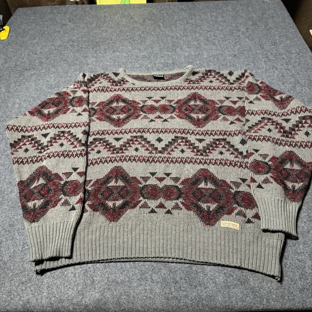 VTG 80s JOCKEY Wmn Wool Geometric Diamond Print Knit Sweater Size M‎ 22x22 Indie